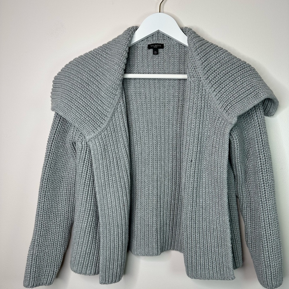 Talbots Gray Chunky Ribbed Shawl-Collar Open Cardigan large petite